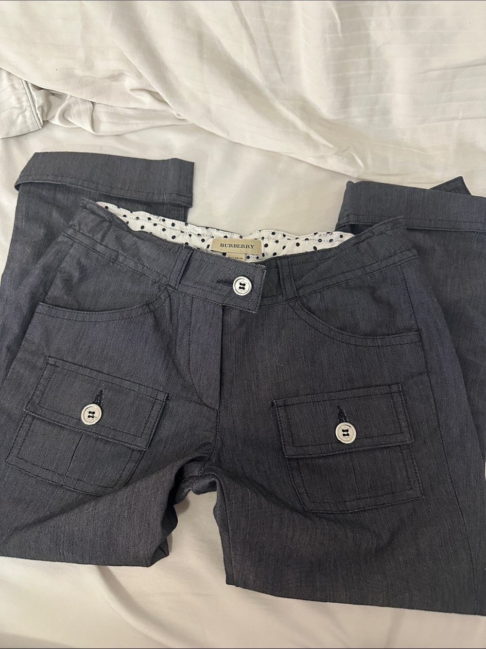 Burberry girls Charcoal Gray Cargo Pants with Button Flap Pockets